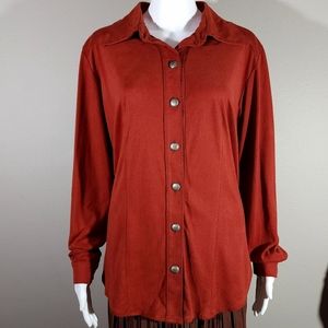 DOUBLE D RANCH Women's Faux Suede Rust/Red Long Sleeve Button Down Shirt